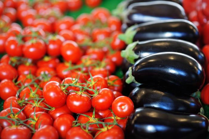 Fresh Red Cherry Tomatoes and Aubergines